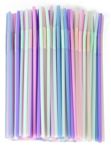 [100 Pcs] Disposable Plastic Drinking Bendy Straws - 10.24 Long and 0.24 Diameter Colorful Cute Flexible Long Straws for Juice,Coffee,Milk,Cocktail, Bachelorette/Birthday Party, Bridal/Baby Shower
