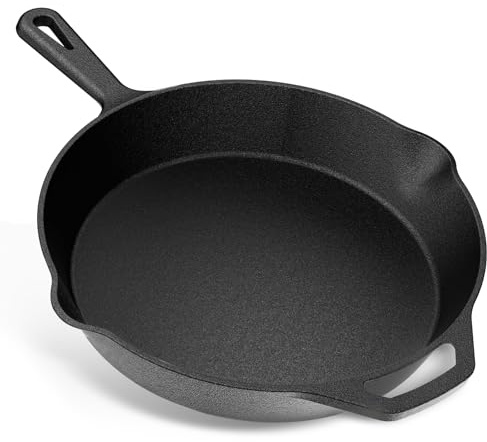 YASHE Sartén Plana de Hierro Fundido de 30 cm, Distribución Uniforme del Calor, Resistente y Duradera, para Uso Interior y Exterior