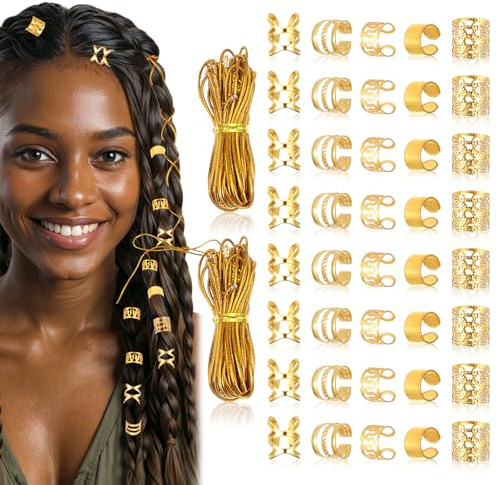 Ouligay 42 piezas de accesorios para el pelo dorados para rastas joyas festivales accesorios para el pelo para trenzas de pelo doradas trenzas joyas anillos accesorios para el cabello para hombres