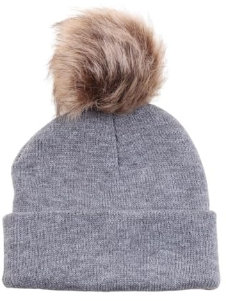 Cappello invernale lavorato a maglia caldo per bambini in lana elastica all'uncinetto con pompon berretti per neonato 0-24 mesi morbido cappello in lana, grigio, Taglia unica