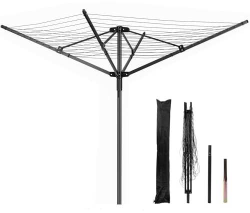 tonchean Séchoir à linge rotatif extérieur avec douille de sol - Housse de protection - 60 m - Corde à linge stable pour le jardin