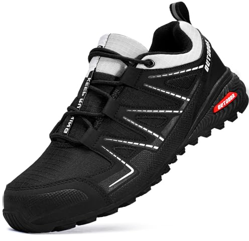 KEFUWU Trail Running Shoes Men Lightweight Non-Slip Walking Hiking Shoes Men Outdoor Running Sneakers (10 Men, Black-White)