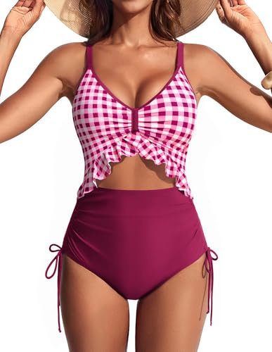 Hanna Nikole Dam magkontroll baddräkt, V-ringad hög midja elegant endelad, volanger dekorativa utskärningar monokini badmode