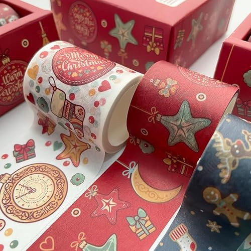 Akozon 6 Rullar Christmas Washi Tape Set - Kawaii Masking Tape för Scrapbooking, Gör-det-själv-dekoration, Presentinslagning och Mer