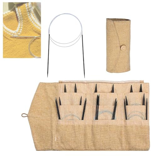 2,5-8 mm trästickning 11-nålsset, rosenträ, cirkulärt stickset, med förvaringsväska, sömlös cirkulär stickning, mjuk och flexibel, för stickning av alla typer av garn