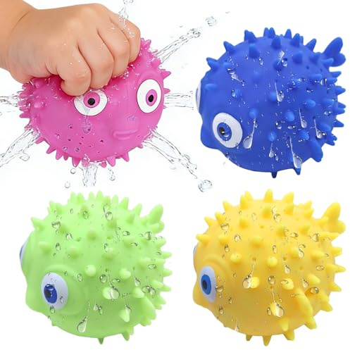 QYDKWK Set med 4 bollar, blåfiskformade vattenbomber, badleksaker, poolleksaker för barn, återanvändbara, sommarfestpåsar, fyllmedel för pojkar och flickor, 3+ år