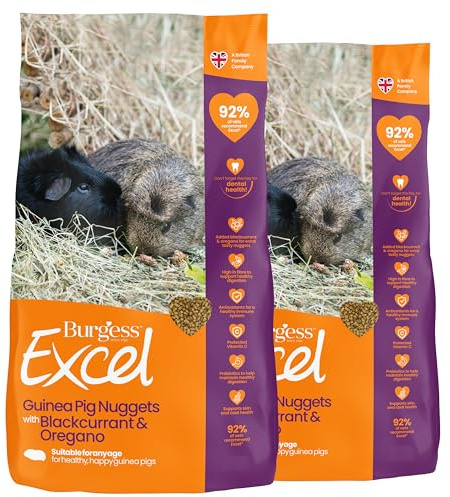 Burgess Excel Guinea Pig Food with Blackcurrant & Oregano, 3kg – Guinea Pig Nuggets for Adult Guinea Pigs – High Fibre, Blackcurrant & Oregano Guinea Pig Pellets (Pack of 2)