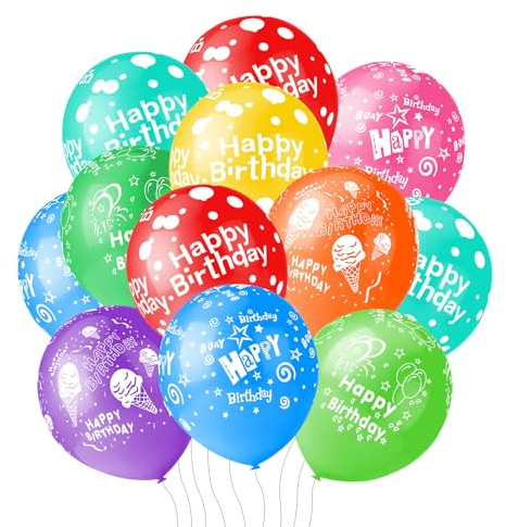 50pcs 12inch Happy Birthday Balloons for Men&Women, Assorted Balloons for Party, Beautiful Flowers Printed Decoration (Birthday)