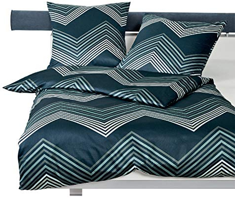 Janine Bettwäsche Satin blau-Silber Größe 135x200 cm (80x80 cm)