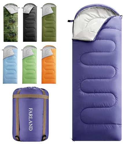 FARLAND Sacco a pelo da -6,7 °C, per adulti, ragazzi e bambini, con sacco a compressione, portatile e leggero, per 3-4 stagioni, campeggio, escursionismo, impermeabile, zaino in spalla e all'aperto