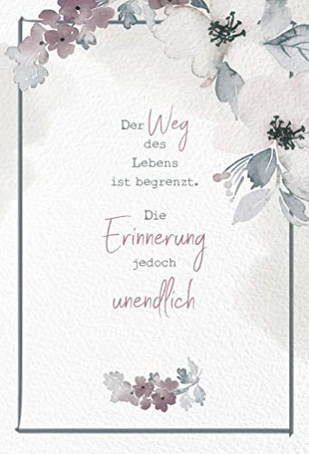KE - Hochwertige Trauer-Karte mit Umschlag, Beileids-Botschaft, Anteilnahme Ausdruck, DIN B6 Format, Klapp-Karte für Beerdigungs-Zeremonie - Motiv: Erinnerung