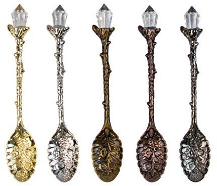 AUEAR, Retro Crystal Antique Alloy Spoon Coffee Tea Dessert Mini Ice Cream Decorative Spoons Set for Home Office (5 Pack)