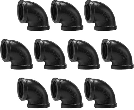 Home TZH 1/2 Black Pipe Elbow, 10 Pack DN15 Threaded Cast Black Malleable Iron Pipe Fitting Elbow for Steampunk Vintage Shelf Bracket DIY Plumbing Pipe Decor Furniture (10, Black 1/2 Inch)