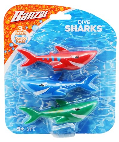 Banzai 3 Piece Magical Mermaid Dolls and 3 Piece Dive Sharks Pool Toys Bundle Set of Pool Toys