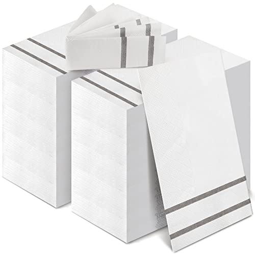 400 Pack Disposable Guest Towels for Bathroom Paper Hand Towels Bulk Elegant Dinner Napkins Decorative Paper Napkins for Bathroom Kitchen Parties Weddings (Silver Gray)