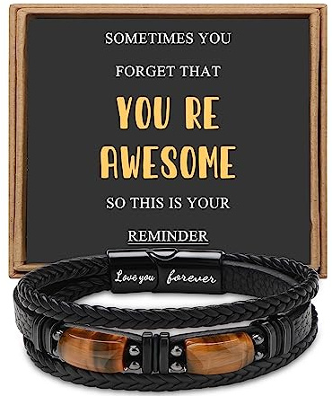 You Are Awesome Inspirational Cuff Bracelet Gifts for Men Birthday Friend Male Cool Cute Unique Inspirational Gifts Idea Tiger Eye Wrap Jewelry Anniversary 8.5 Inches
