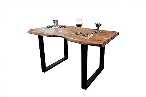SAM Esstisch 140 x 80 cm Cali, Baumkantentisch naturfarben, Akazienholz massiv, U-Gestell aus Metall Schwarz, aufgedoppelte Kanten 25+25 mm