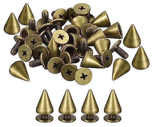 QUARKZMAN 20 Sets Punk Nieten Ziernieten Kegel Spitzen Nieten 7x10mm Metall Killernieten Schraubnieten Rostfrei Nieten für Kleidung Gürtel Taschen Schuhe Basteln Lederwaren Bronze Ton
