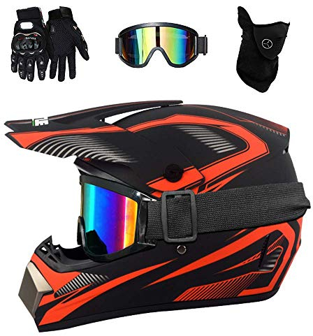 Dualer Sport Volles Gesicht MTB Motocross-Helm Satz, mit Brille Handschuhe Maske, Jugend Kinder Offroad ATV Motorrad Absturz Helm, Bergab BMX Enduro Quad Dreckiges Fahrrad Helm für Junge Mädchen ( Col