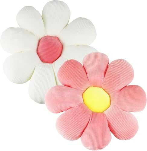2 Pcs Daisy Cushions, Cute Sofa Pillows, 38cm Aesthetic Floor Cushions For Car Home Sofa Chair (pink/white)