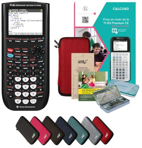 CALCUSO Paquete Prémium Rojo con Calculadora Grafica TI 82 Advanced Python Edition