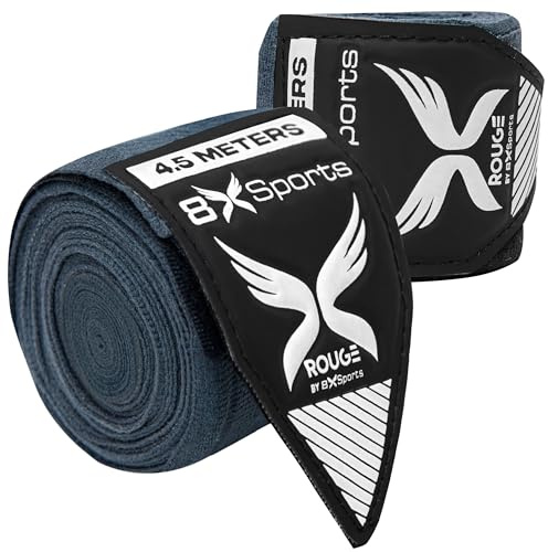 Lot de 8 bandages intérieurs de gants de boxe - 4,5 m - Bandes élastiques pour le pouce - Pour homme et femme - Protection sous les gants de boxe - Muay Thai MMA Kickboxing (gris ardoise)
