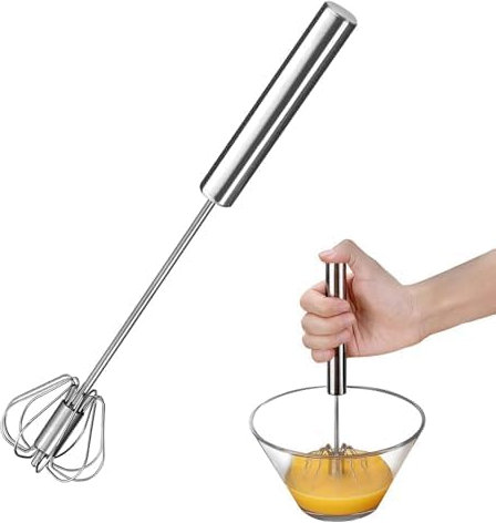 Wenrecu Stainless Steel Semi-Automatic Whisk Hand Push Rotating Manual Whisk Mixer 12inch (Silver)