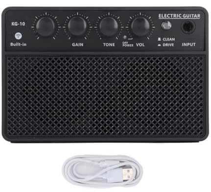 Kit de amplificador de guitarra eléctrico portátil, amplificador de guitarra eléctrico de plástico de 10 W con gato auriculares Kit de amplificador de guitarra eléctrico