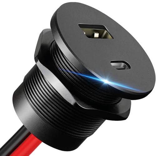 CamperXlite USB-uttag 12V husbil, aluminium 18W QC 3.0 och 30W PD 3.0 husvagn, snabbladdare, yacht inbyggt uttag för släpvagn, husvagn, båt, skåpbil, lastbil (1 st)