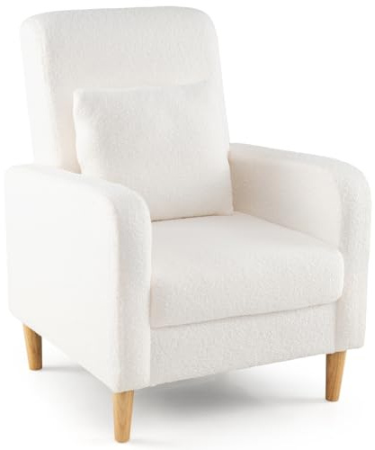 COSTWAY Sillón Relax Moderno Tapizado Felpa de Peluche, Butacas de Salón 76 x 69 x 92 cm con Reposabrazos, Cojín Lumbar, Sillón Lectura Cómodo con Cojín Grueso para Dormitorio, Balcón, Blanco