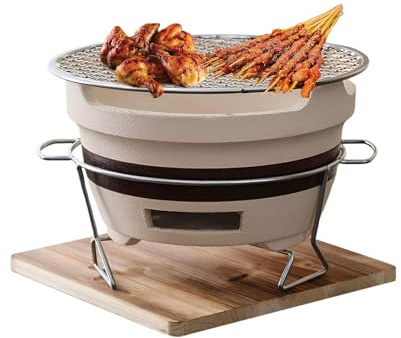 Griglia a Carbone per Barbecue, Stufa da Tavolo in Ceramica e Argilla con griglia in Rete Metallica per Patio Esterno, Cortile, Campeggio e Picnic (Taglia: M)