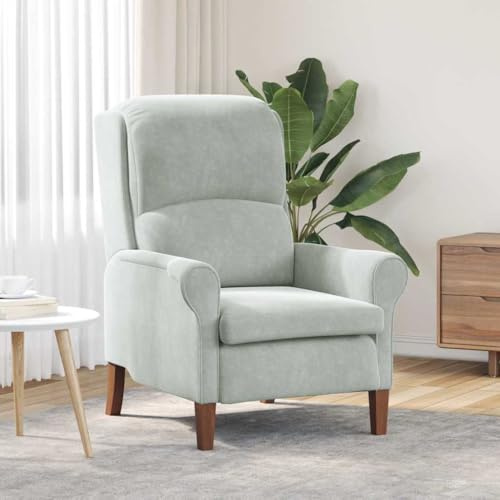 Ordellia Fåtölj ljusgrå 76 x 94 x 102 cm, sammetsstoppning, robust träram, bekväm armstol för vardagsrum, sovrum och läsrum