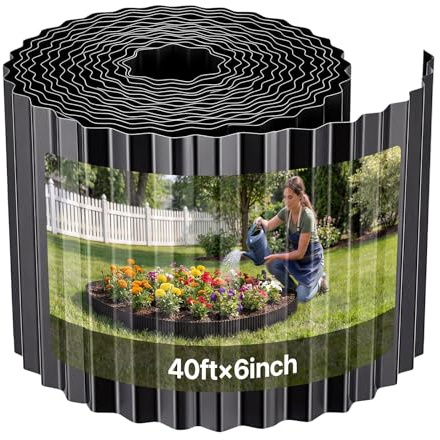 VEVOR Borde de Césped de Acero Galvanizado, 12,3 m x 15,5 cm, Separador Corrugado Metálico, Delimitador Exterior en Rollo, Bordura de Jardín Flexible con Guantes para Parterres Senderos Paisajismo