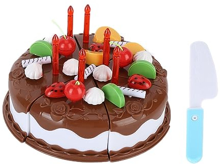 XUXHOU Låtsaslek Födelsedagstårtsset, DIY Lekmat med Kardborrsax för Barn över 3 År (Chokladfärgad 37-delars set expressbox)