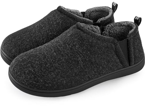 Snug Leaves Men's Faux Wool Slippers Comfy Warm Winter House Shoes with Elastic Gores Dark Gray, 9-10 US