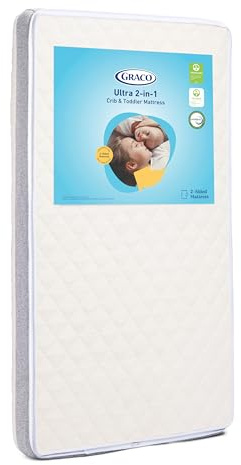 Graco Ultra 2-in-1 Premium Dual Sided Crib & Toddler Mattress - GREENGUARD Gold, CertiPUR-US Certified Foam, Machine Washable Cover with 100% Waterproof Surface, Fits Standard Crib & Toddler Beds