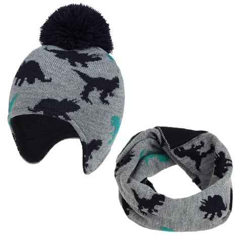TAGVO 2 in 1 Kids Beanie Hat Circle Scarf Set, Winter Warm Thick Fleece Lining Knitted Beanie Ear/Neck Warmer, Thermal Elastic Soft Hat Neck Gaiter for Baby Toddler Girls Boys