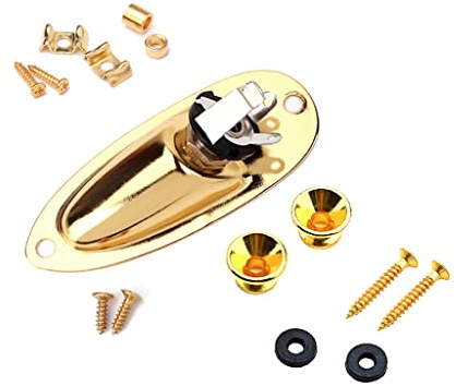 Alnicov Electric Guitar Hardware Set Guitar String Tree,Strap Button and Loaded Jack Socket Plate with Mounting Screws for Guitar Replacement Parts,Gold