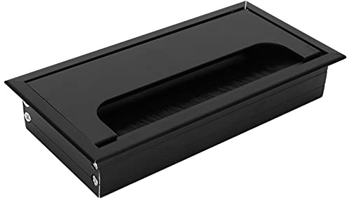 Tomotato Kabeldurchführung Kabeldurchlass, 160 x 80 mm Rechteckige Kabeldurchlass mit Bürstendichtung Aluminium Kabeldurchführung mit Öffnungsdeckel für Möbel Schreibtisch Büro Arbeitsplatten