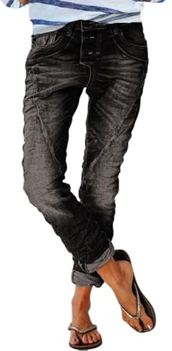 shownicer Jeans Femme Denim Pantalons Slim Taille Haute Pantalons Crayon Déchirés Jean Coupe Droite A Gris M