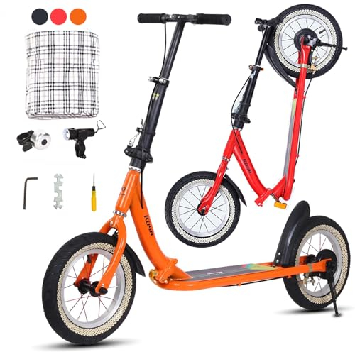 Kinderroller Scooter Tretroller Cityroller Kinder Roller Kickboard Luftreifen 31cm New Gen, Kick Scooter Luftreifen Höhenverstellbar Stylisher Tretroller für Kinder und Jugendliche,Orange