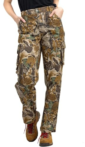 Realtree Women’s Camo Hunting Cargo Pants - Lightweight Cotton 6 Pockets Mid-Rise Slim Fit