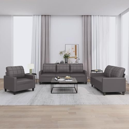 Rantry 3 st soffset med grå konstläderkuddar, bäddsoffa vardagsrum soffa trädgård soffa, modern soffgrupp för utomhusbruk, utomhus inredning