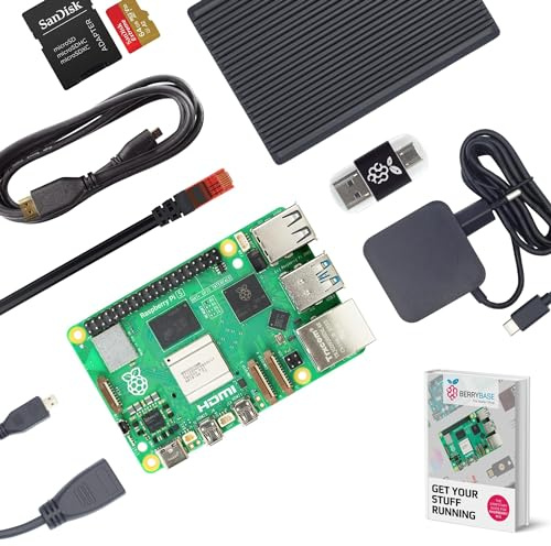 Raspberry Pi 5 4GB, Starter Kit mit passivem Kühlkörper, Full Armor Aluminiumgehäuse, 64GB SanDisk Extreme microSD-Karte, USB-C Netzteil, HDMI Kabel, Cardreader & CAT6 Netzwerkkabel komplett