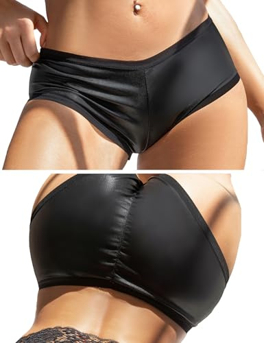 ohmydear Womens Sexy Brazilian Knickers Black Bikini Briefs Panties Back Frilly Boxers Underwear Cotton Crotch Ladies Hot Pants Clubwear Plus Size, UK 18