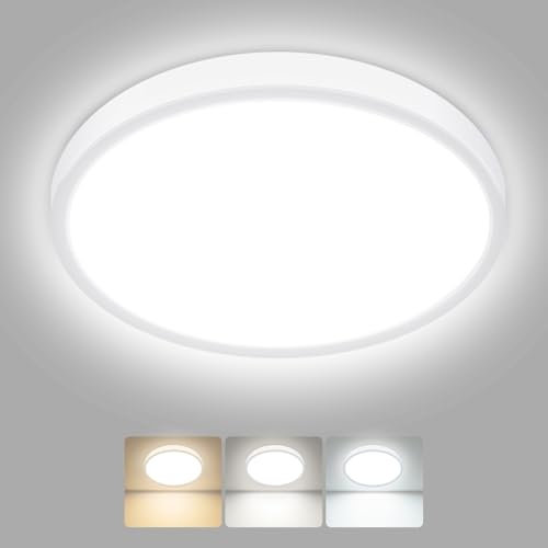 hepside LED Ceiling Light,3000K/4000K/6500K 3 Color Temperature, Waterproof IP54 LED Bathroom Light, Modern,Round Flush Ceiling Lamp for Bathroom, Kitchen,Bedroom,Hallway,Living Room, Bulkhead