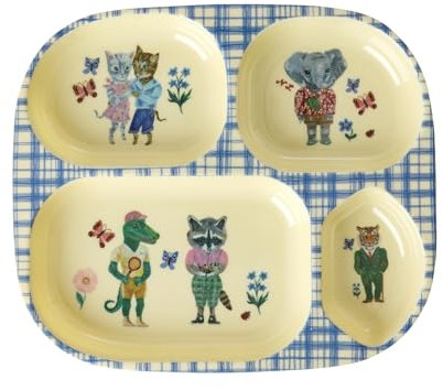 Rice Melamin Kinderteller mit 4er Einteilung - blau - Nathalie Lété Print