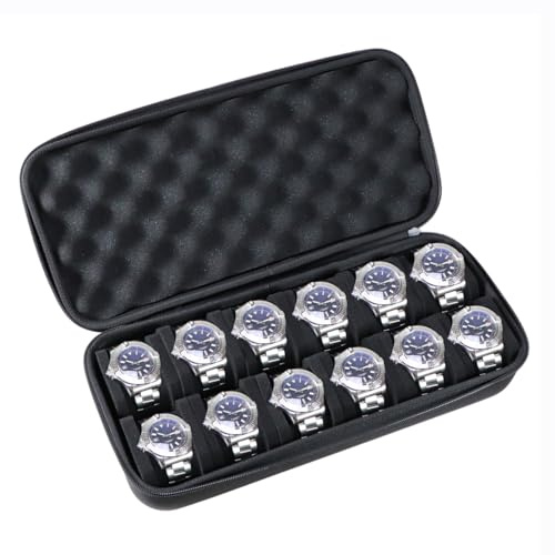 SINAIKE Étui de voyage vintage pour montre homme et femme, 12 emplacements pour montres, étui de transport rigide avec coussin doux résistant aux chocs, rouleau de montre de voyage portable pour