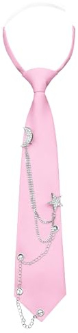 Gsyziux Punk Neck Ties for Women Girls, Adjustable Pre-tied Womens Tie Solid Color Ladies Neckties for Party Prom School (Pink)