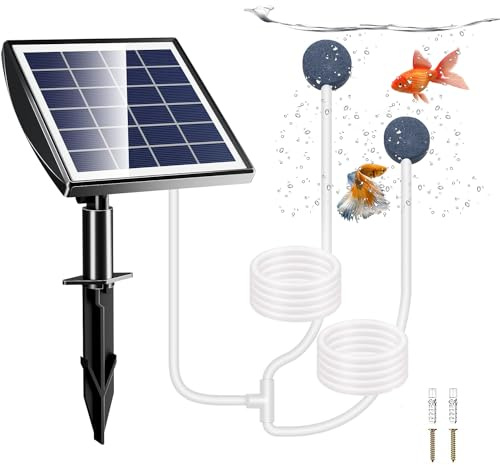 UKSUNVI Bomba solar Sauerstoffpumpe, aireador solar de 2 W para estanque con batería de respaldo de 2200 mAh, bomba de aire hidropónica, adecuada para pesca al aire libre, estanques, acuarios